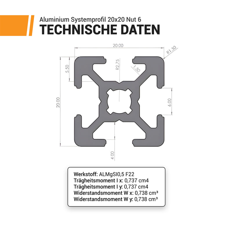 aluminium system profiles 20x20 Nut 6