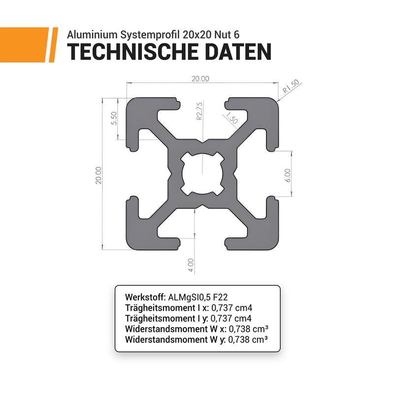 aluminium system profiles 20x20 Nut 6 black