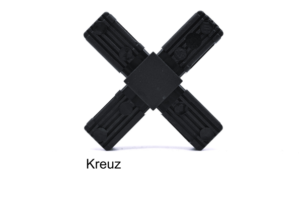 Steckverbinder Kreuz für 20x20x1,5 mm (mit Stahlkern)