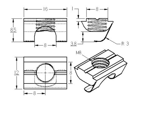 Sliding block 8-30, sliding, M8 galvanized spring plate