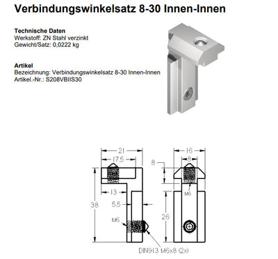 connecting angle set 8-30 inside-inside